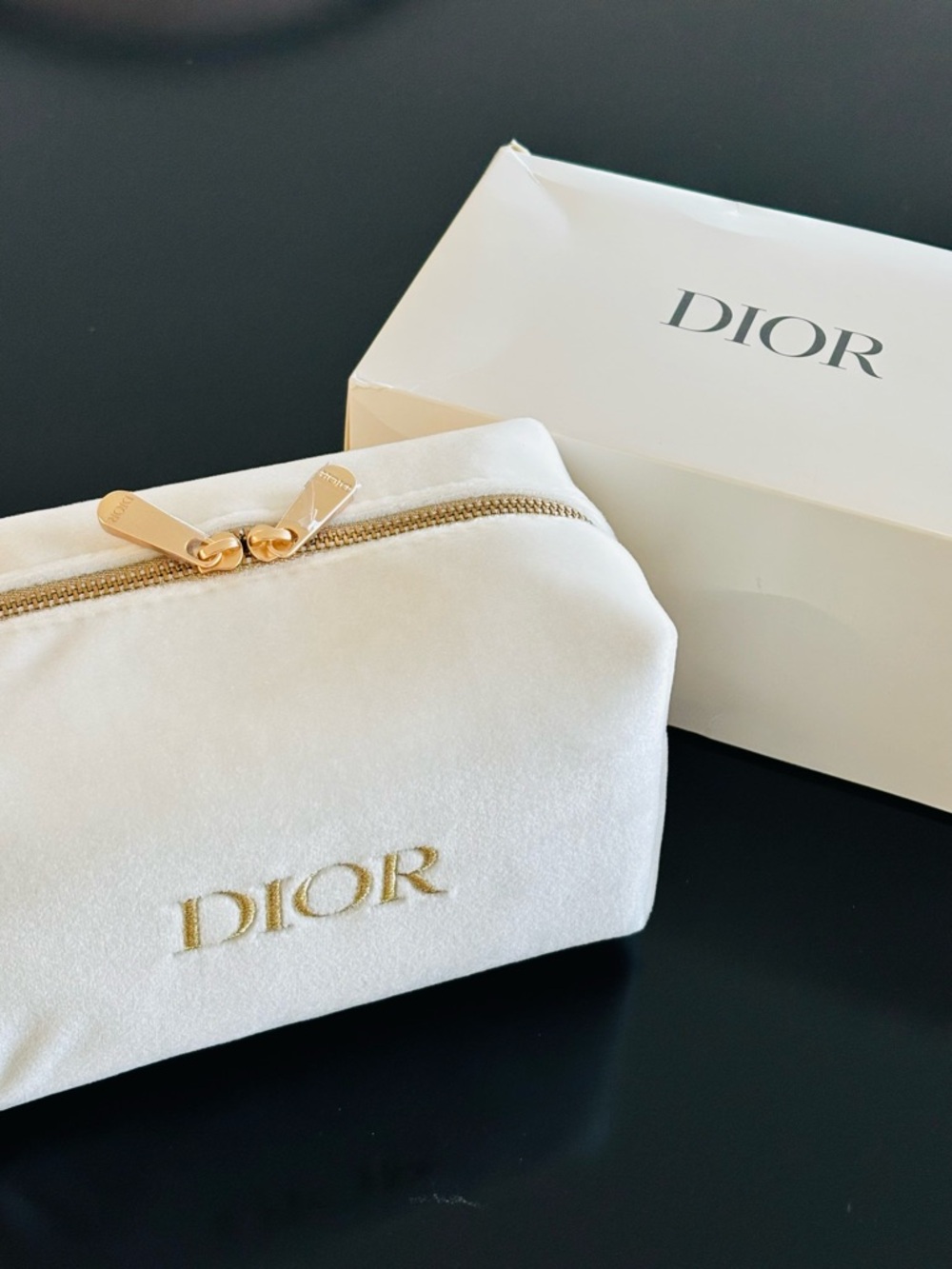 Dior Cream Velvet Zippered Case + Box